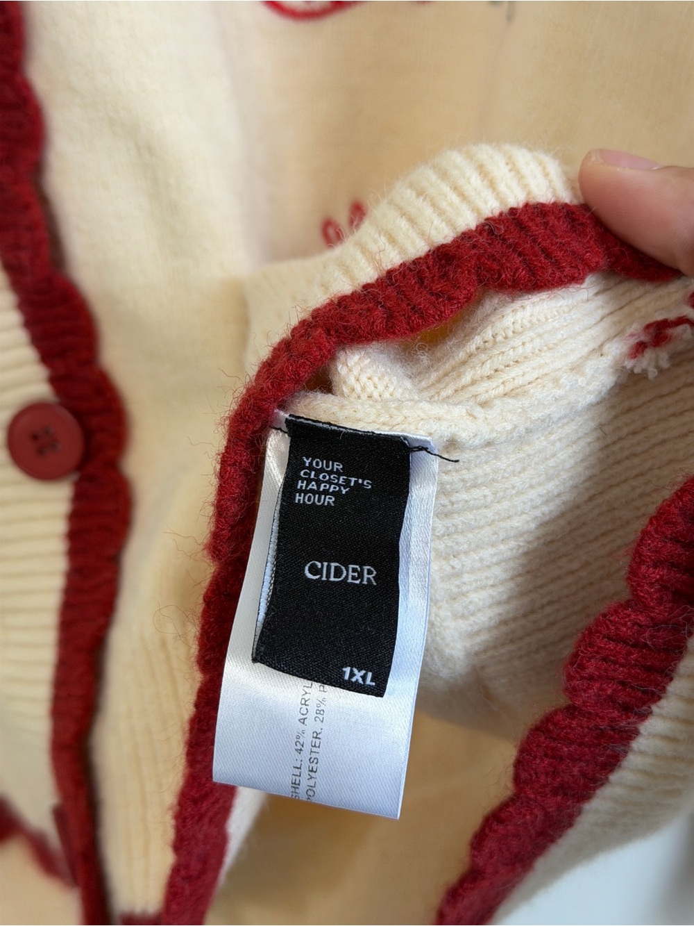 Cider Cat & Floral Cardigan Size XL Knit Sweater Chunky Fall Winter Novelty - Picture 4 of 8